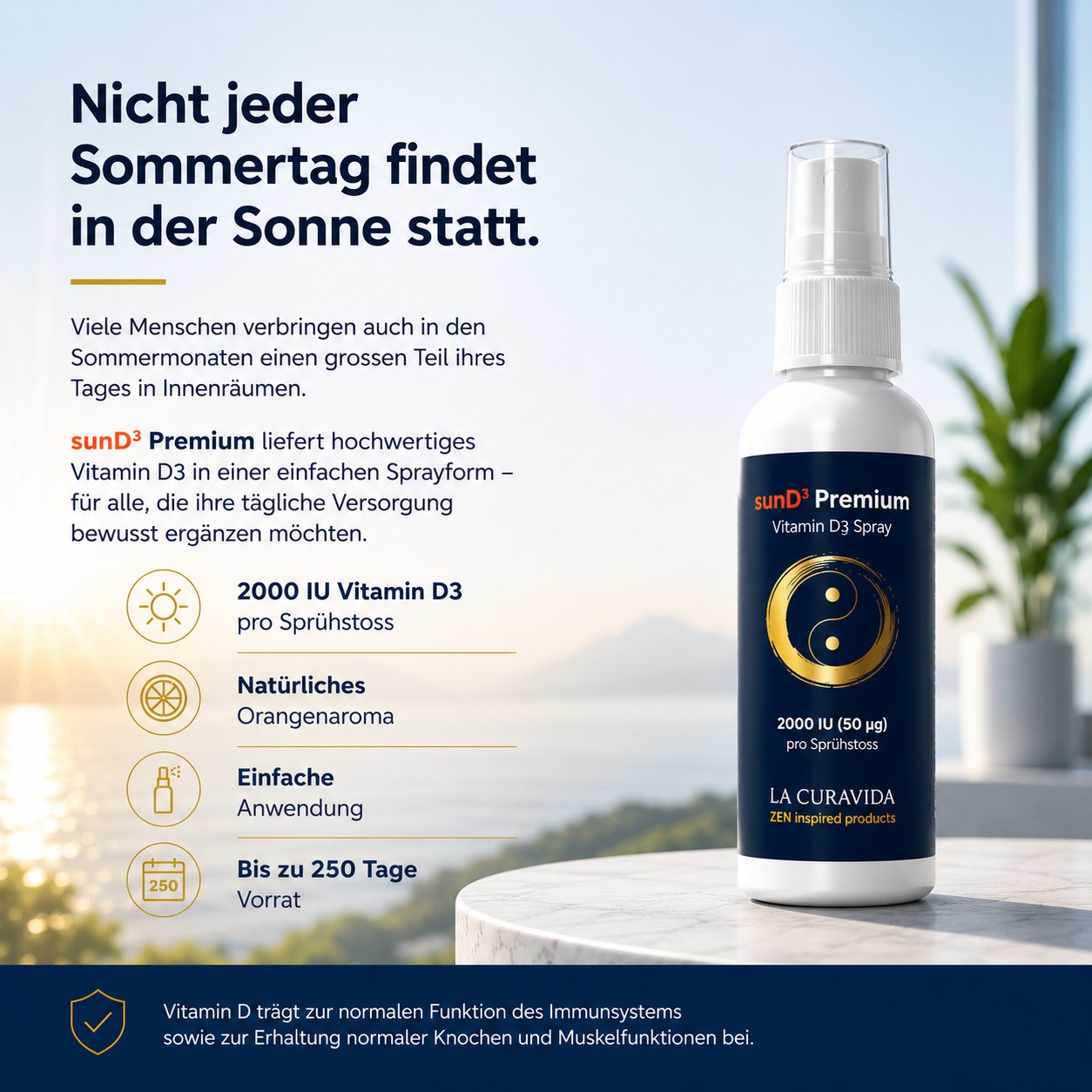 sunD³ Premium – Reines Vitamin D3 Spray | 2000 IU pro Sprühstoß | 50 ml