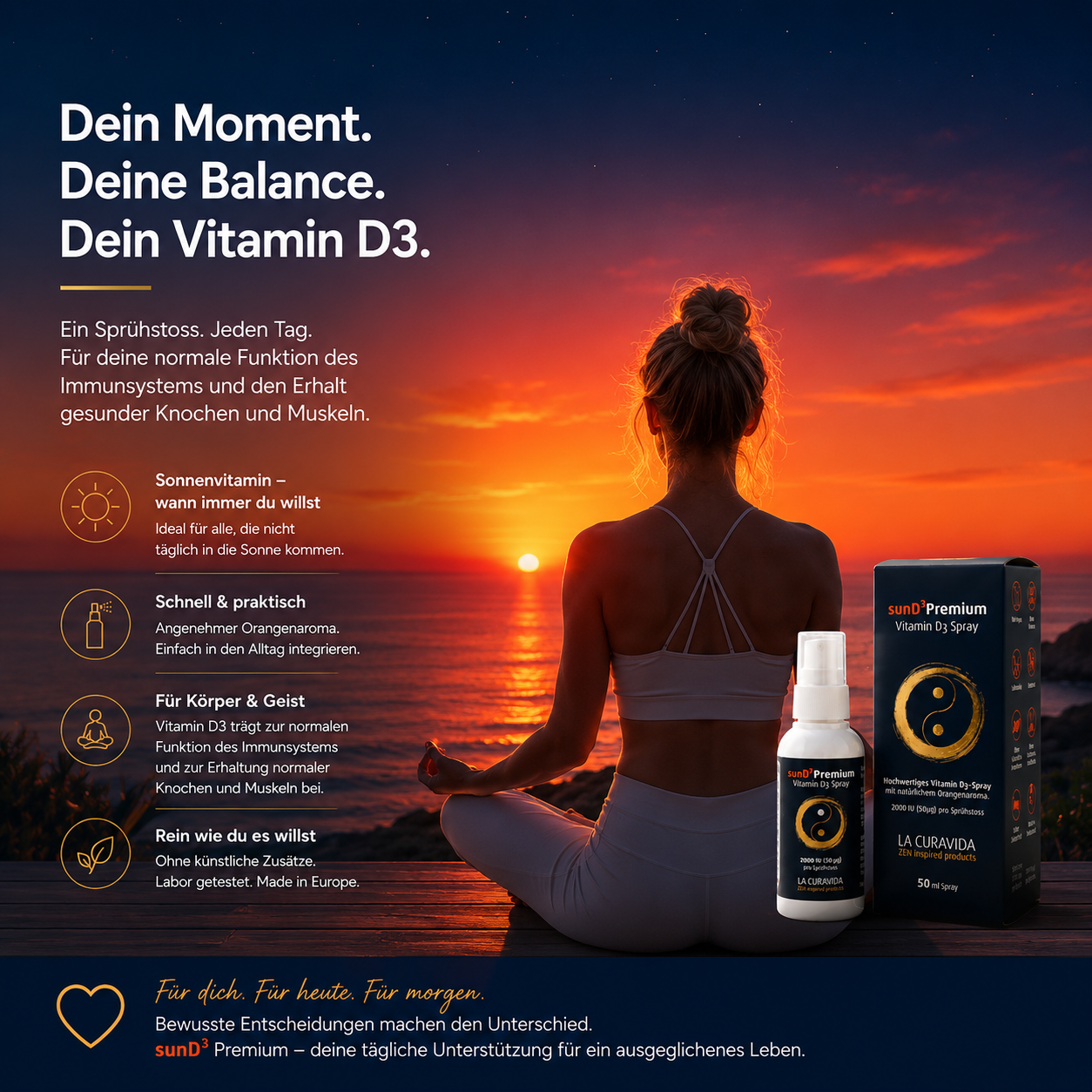sunD³ Premium – Reines Vitamin D3 Spray | 2000 IU pro Sprühstoß | 50 ml