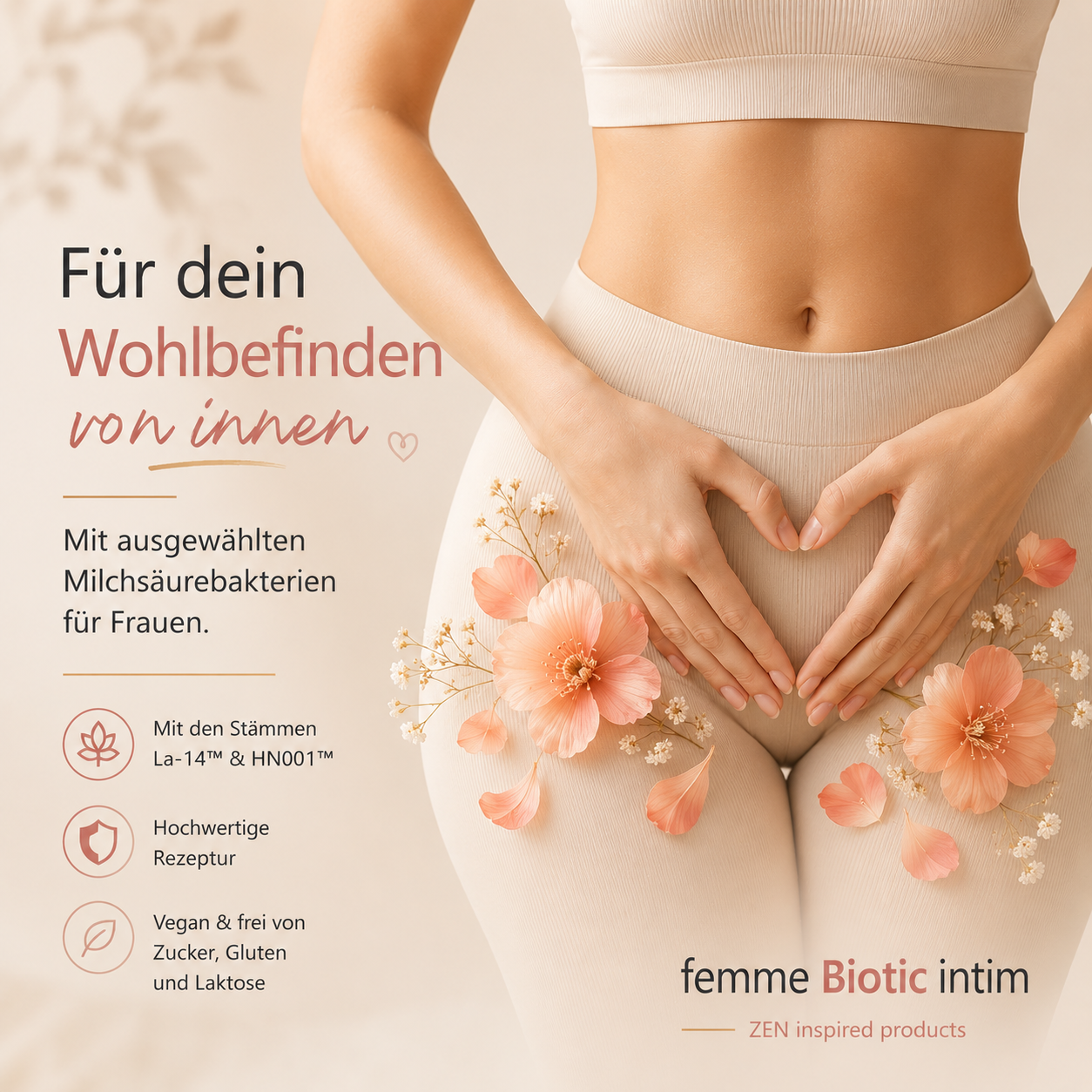 Femme Biotic Intim – Nahrungsergänzung mit ausgewählten Milchsäurebakterien für Frauen – Vegan – 15 Kapseln